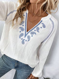 Fashionable design V-neck embroidered top