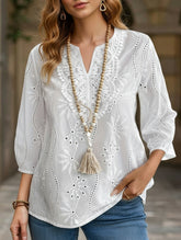 Loose-fit V-neck embroidered lace top