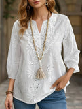 Loose-fit V-neck embroidered lace top