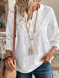 Loose-fit V-neck embroidered lace top