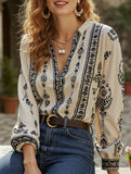 Casual Printed Ruffle Collar Shirt