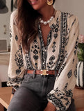 Casual Printed Ruffle Collar Shirt