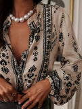 Casual Printed Ruffle Collar Shirt