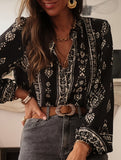 Casual Printed Ruffle Collar Shirt