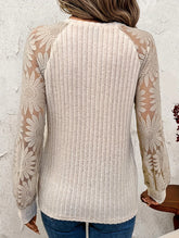 Crew Neck Hollow Pullover Lace Panel Top