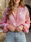Women's long-sleeved embroidered V-neck shirt