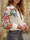 Loose long-sleeved digital printed shirt
