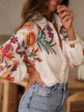 Loose long-sleeved digital printed shirt