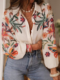 Loose long-sleeved digital printed shirt