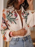 Loose long-sleeved digital printed shirt