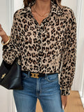 Elegant leopard print long-sleeved loose shirt