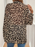 Elegant leopard print long-sleeved loose shirt