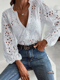 Women's button-down hollow shirt