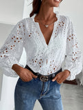 Women's button-down hollow shirt
