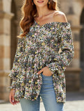 Printed bubble long-sleeved waist top T-shirt