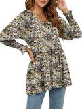 Printed bubble long-sleeved waist top T-shirt