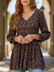 Printed bubble long-sleeved waist top T-shirt
