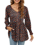 Printed bubble long-sleeved waist top T-shirt