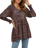 Printed bubble long-sleeved waist top T-shirt