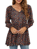 Printed bubble long-sleeved waist top T-shirt