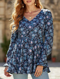 Printed bubble long-sleeved waist top T-shirt