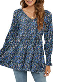Printed bubble long-sleeved waist top T-shirt