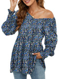 Printed bubble long-sleeved waist top T-shirt
