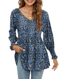 Printed bubble long-sleeved waist top T-shirt