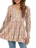 Printed bubble long-sleeved waist top T-shirt