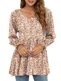Printed bubble long-sleeved waist top T-shirt