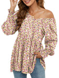 Printed bubble long-sleeved waist top T-shirt