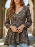 Printed bubble long-sleeved waist top T-shirt