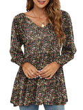Printed bubble long-sleeved waist top T-shirt