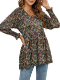 Printed bubble long-sleeved waist top T-shirt