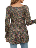 Printed bubble long-sleeved waist top T-shirt