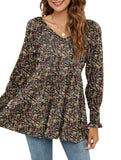 Printed bubble long-sleeved waist top T-shirt