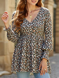 Printed bubble long-sleeved waist top T-shirt