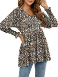 Printed bubble long-sleeved waist top T-shirt