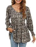 Printed bubble long-sleeved waist top T-shirt