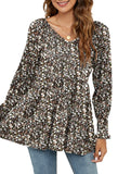 Printed bubble long-sleeved waist top T-shirt