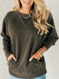 Women's ribbed sleeve loose pullover sweatshirt