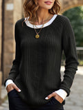 Crew neck long sleeve ribbed warm sweater