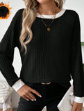 Crew neck long sleeve ribbed warm sweater