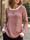 Crew neck long sleeve ribbed warm sweater