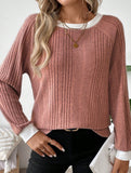 Crew neck long sleeve ribbed warm sweater