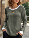 Crew neck long sleeve ribbed warm sweater
