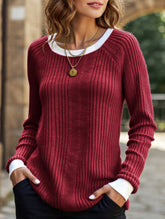 Crew neck long sleeve ribbed warm sweater