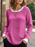 Crew neck long sleeve ribbed warm sweater