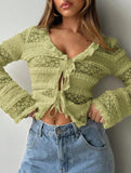 Solid color lace sweet lace long-sleeved shirt