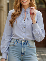 V-neck button-down striped long-sleeved cardigan